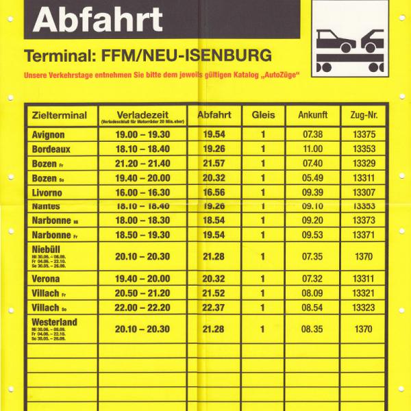 Sommerfahrplan DB Autozug 1999 